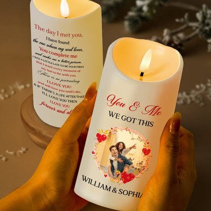 You & Me Forever Romantic Heart and Flowers - Personalized Custom LED Candle - CPL092_LECA