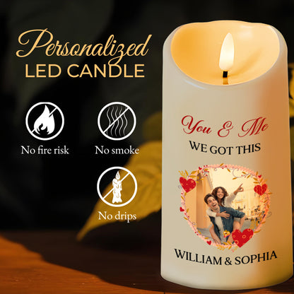 You & Me Forever Romantic Heart and Flowers - Personalized Custom LED Candle - CPL092_LECA