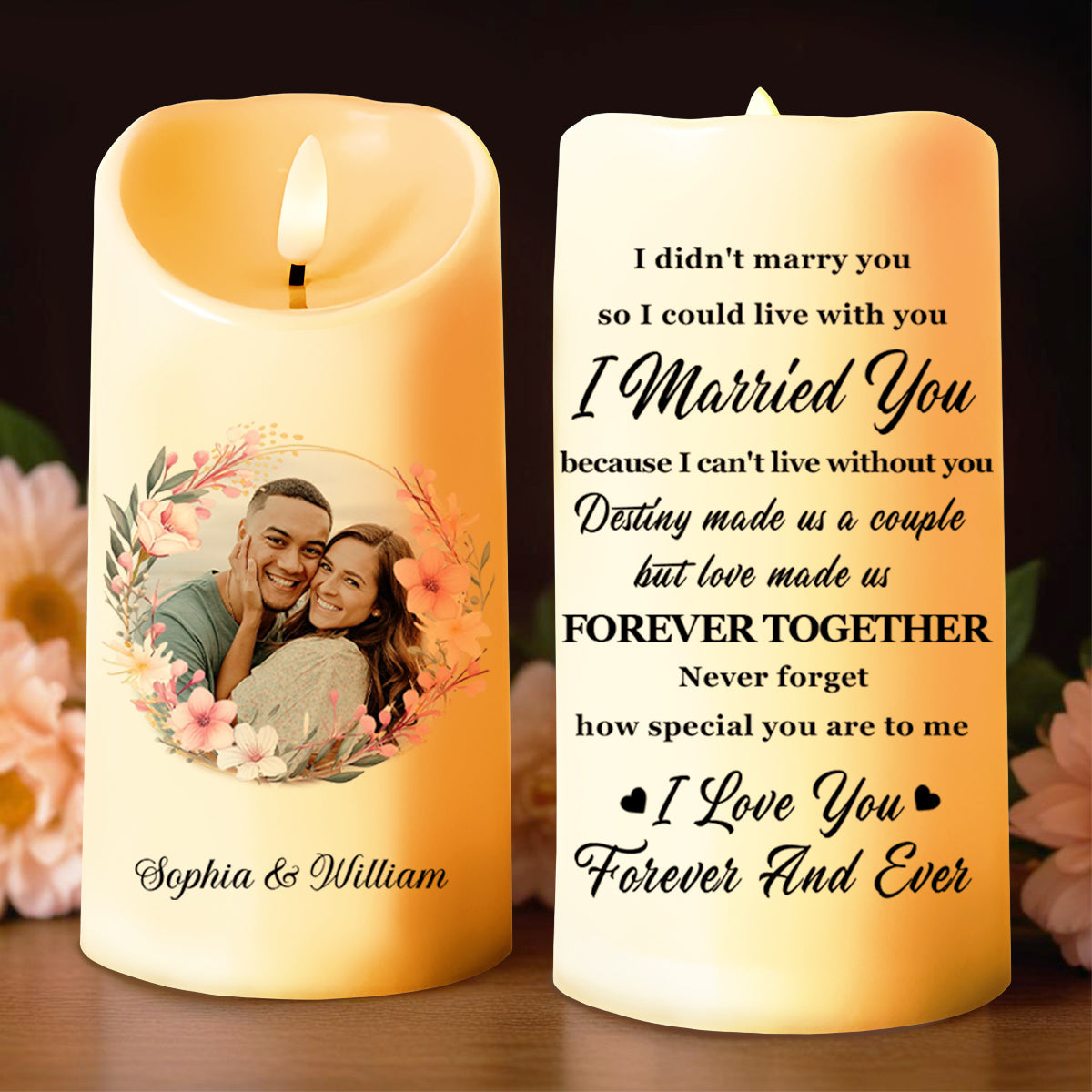 Love Made Us Forever Together Floral Couple Design - Personalized Custom LED Candle - CPL093_LECA