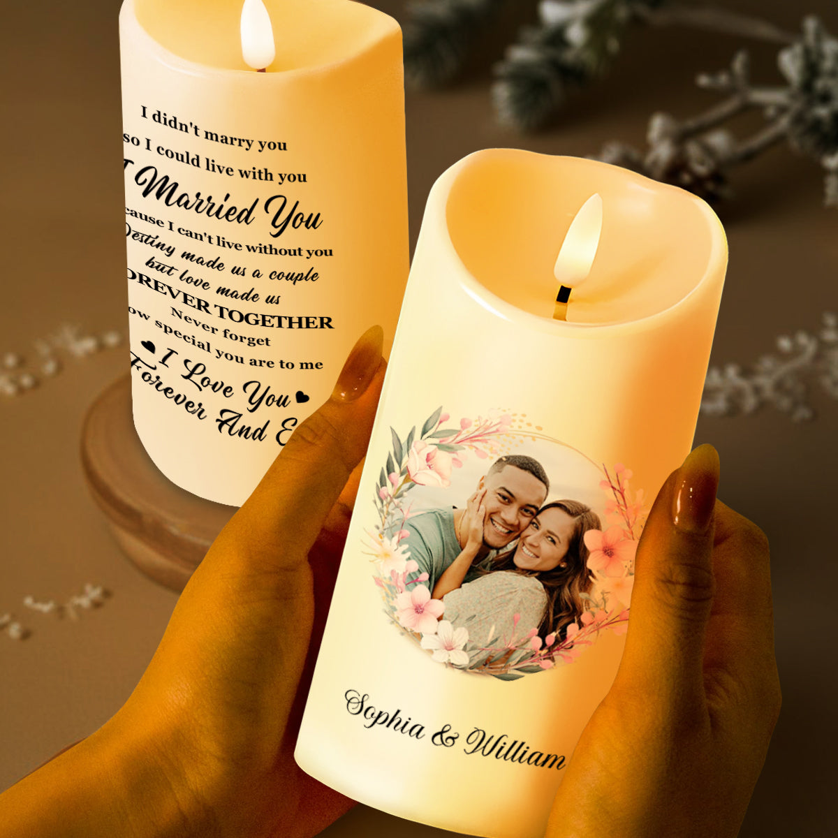 Love Made Us Forever Together Floral Couple Design - Personalized Custom LED Candle - CPL093_LECA