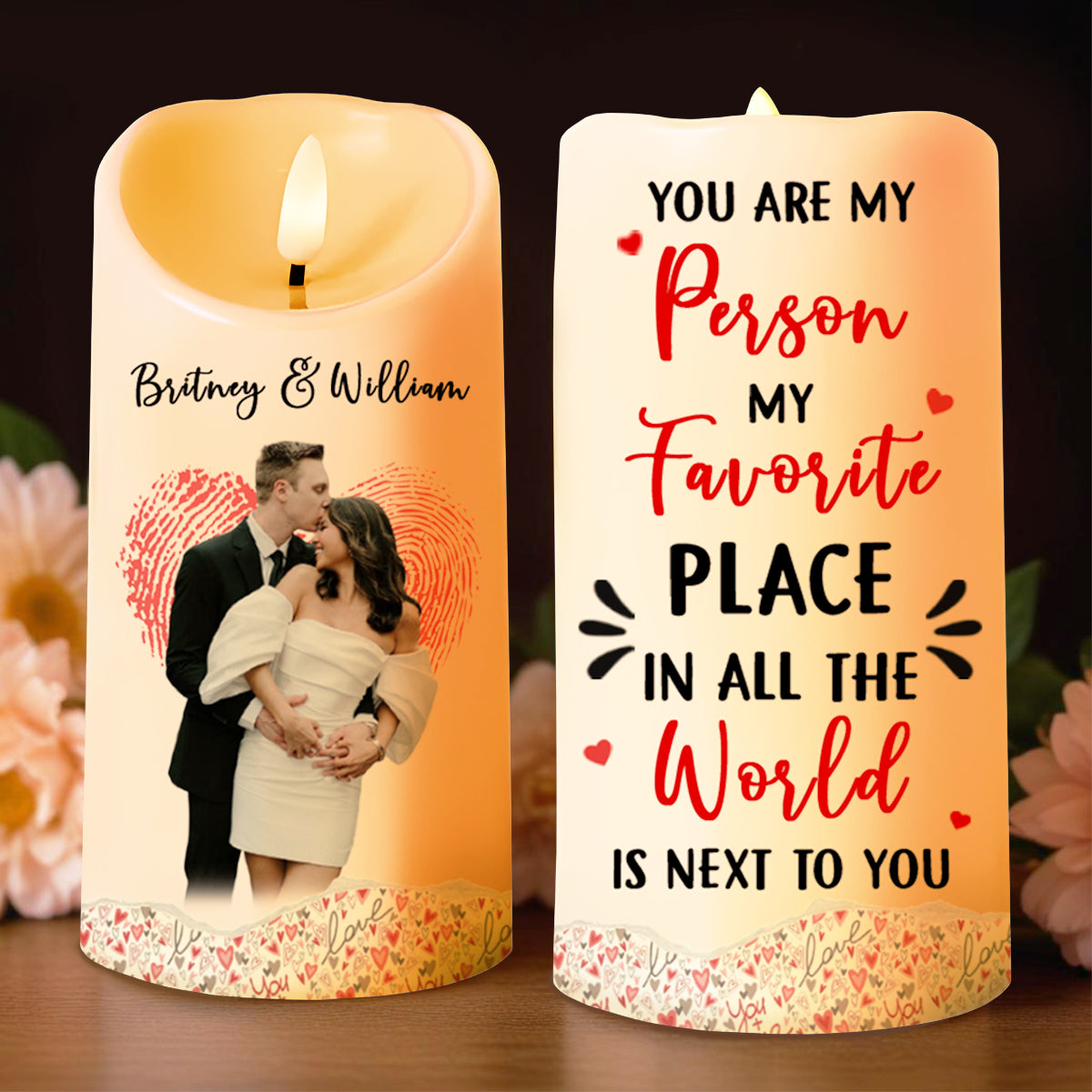 You Are My Person, My Favorite Place Is Next To You With Hearts - Personalized Custom LED Candle - CPL096_LECA