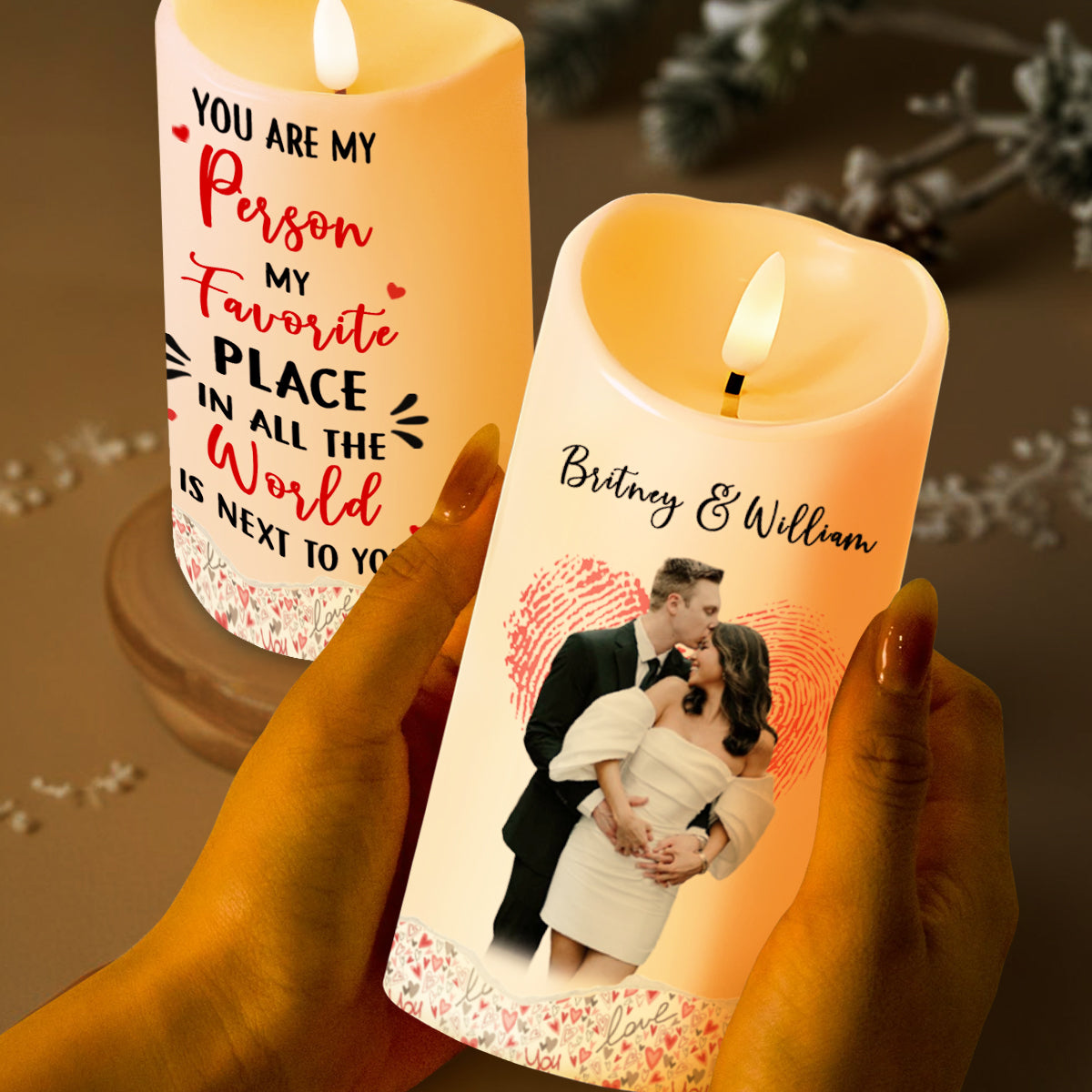 You Are My Person, My Favorite Place Is Next To You With Hearts - Personalized Custom LED Candle - CPL096_LECA