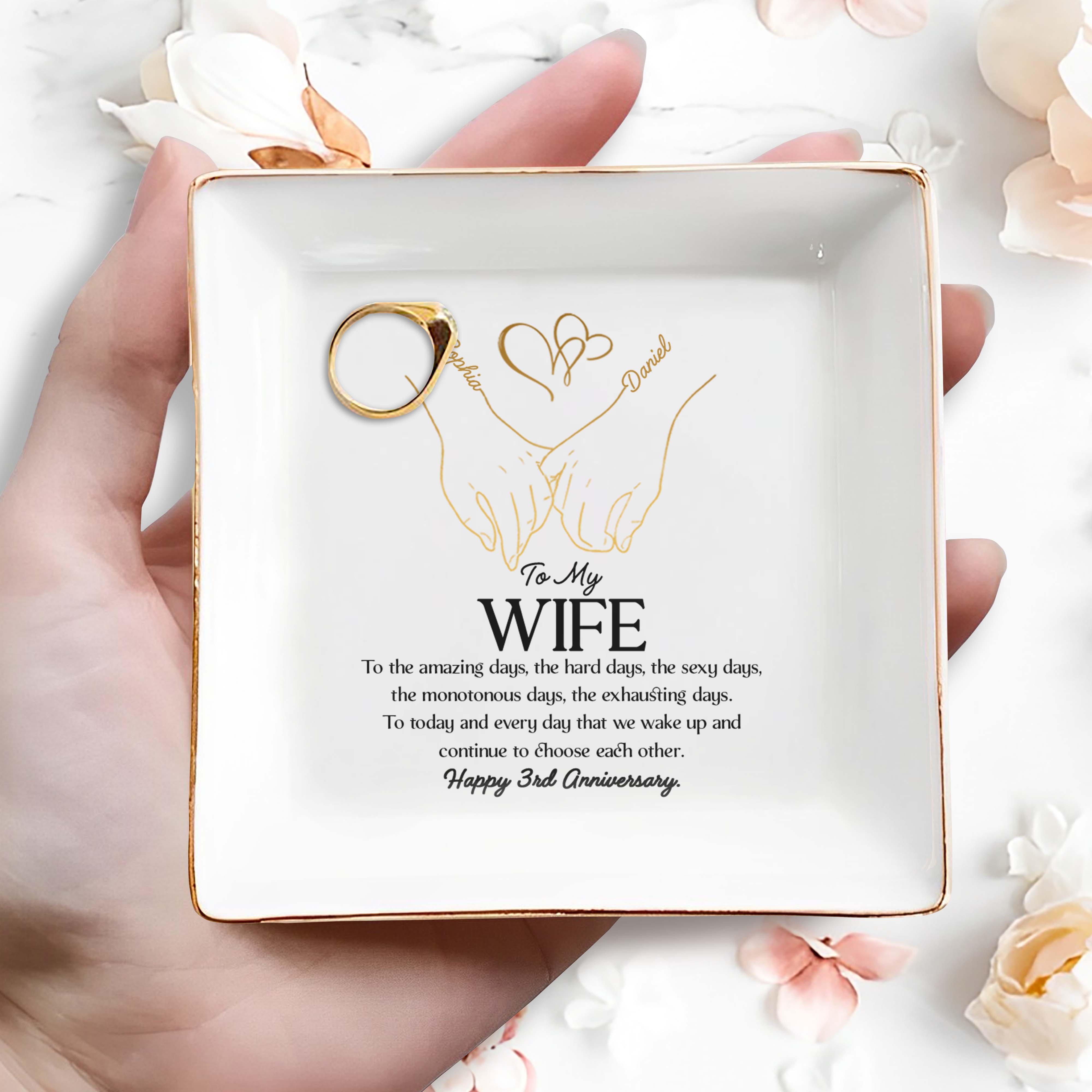 To My Wife, Celebrating Our Love and Dedication - Personalized Custom Jewelry Dish - CPL098_SCRD