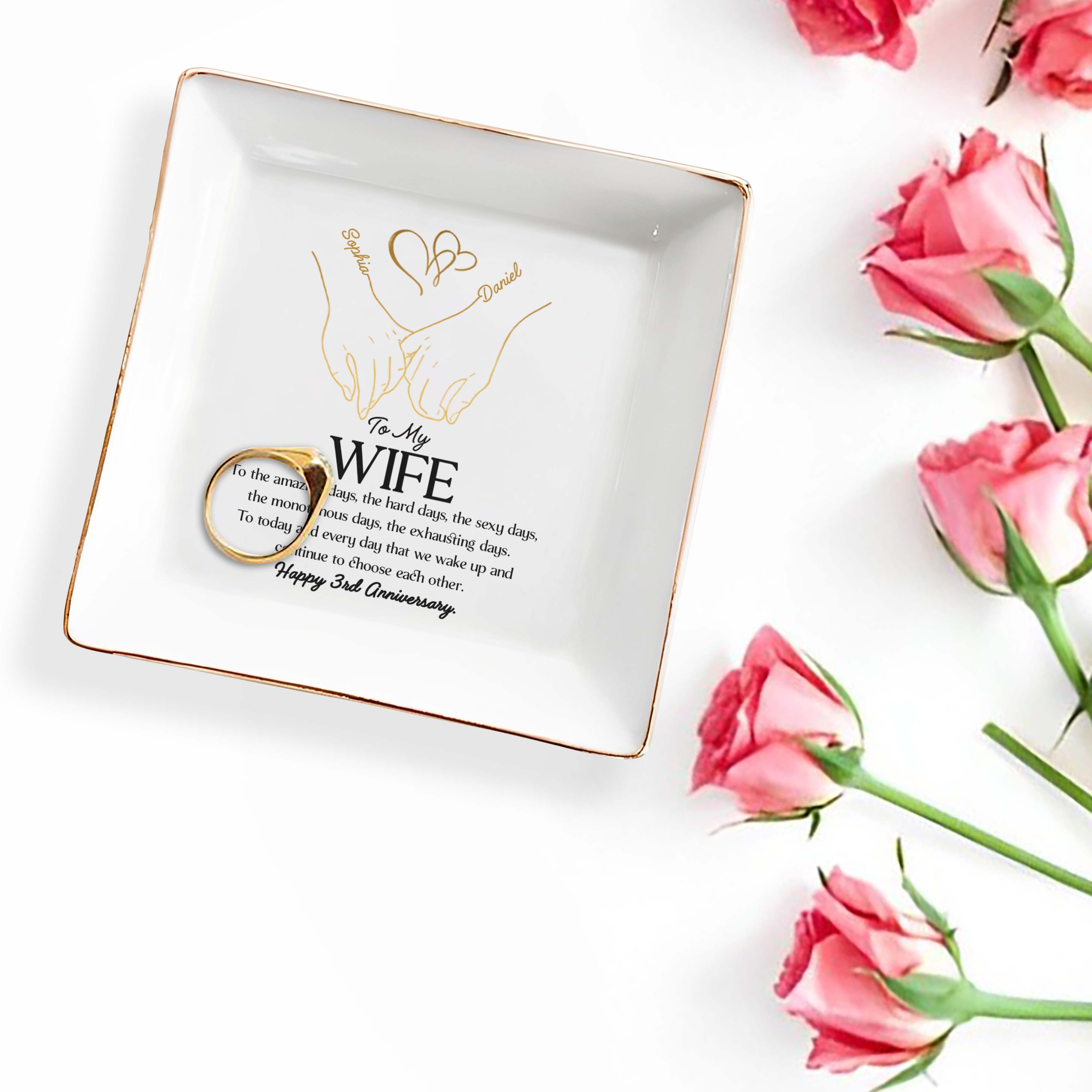 To My Wife, Celebrating Our Love and Dedication - Personalized Custom Jewelry Dish - CPL098_SCRD