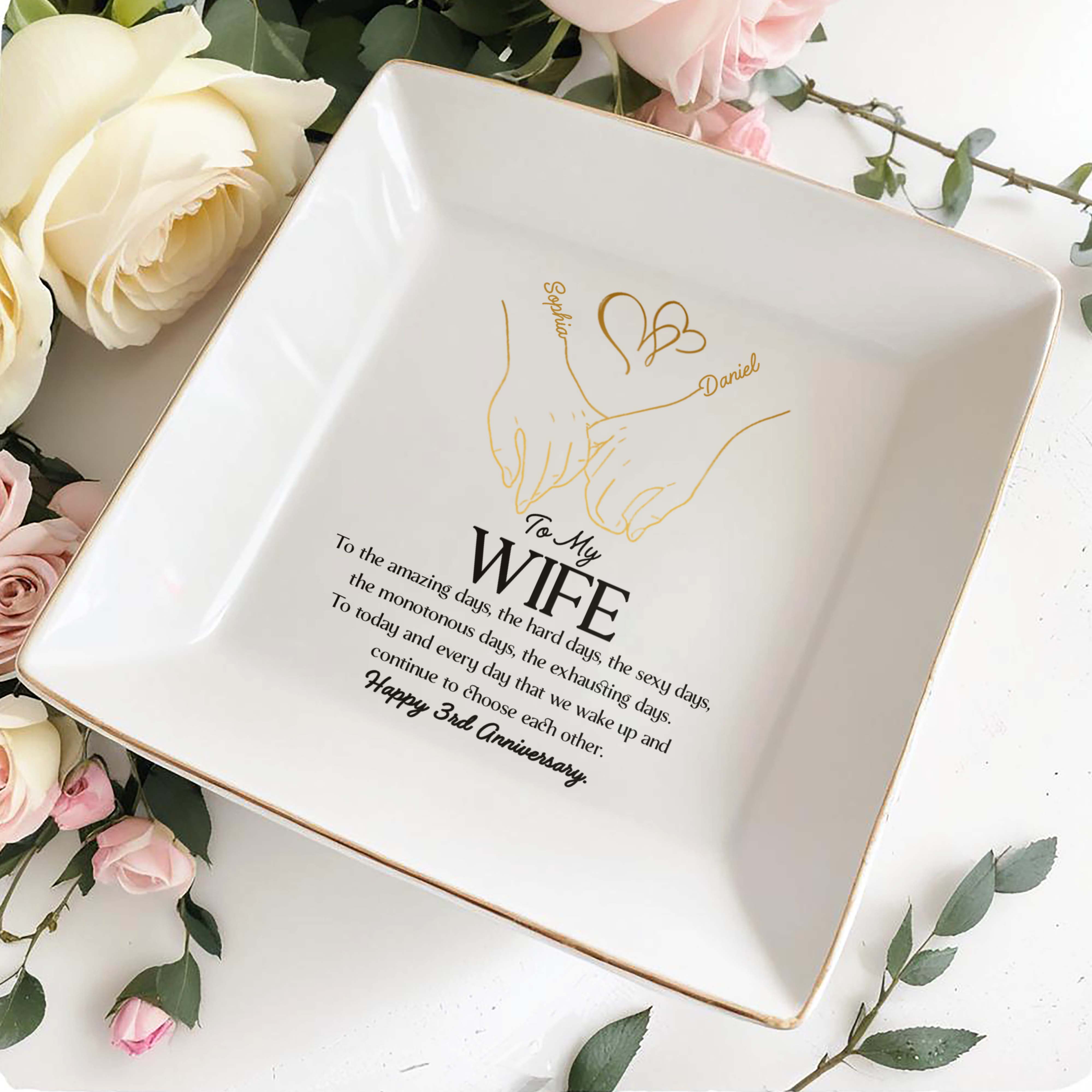 To My Wife, Celebrating Our Love and Dedication - Personalized Custom Jewelry Dish - CPL098_SCRD