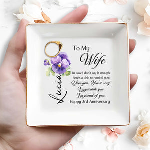 To My Wife Love And Appreciation With Violet Flowers - Personalized Custom Jewelry Dish - CPL100_SCRD