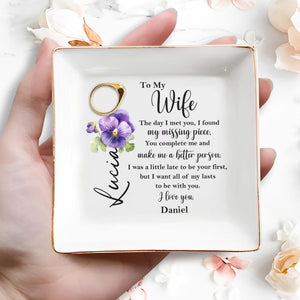 To My Wife, Missing Piece, Pansy Flower Love Message - Personalized Custom Jewelry Dish - CPL102_SCRD