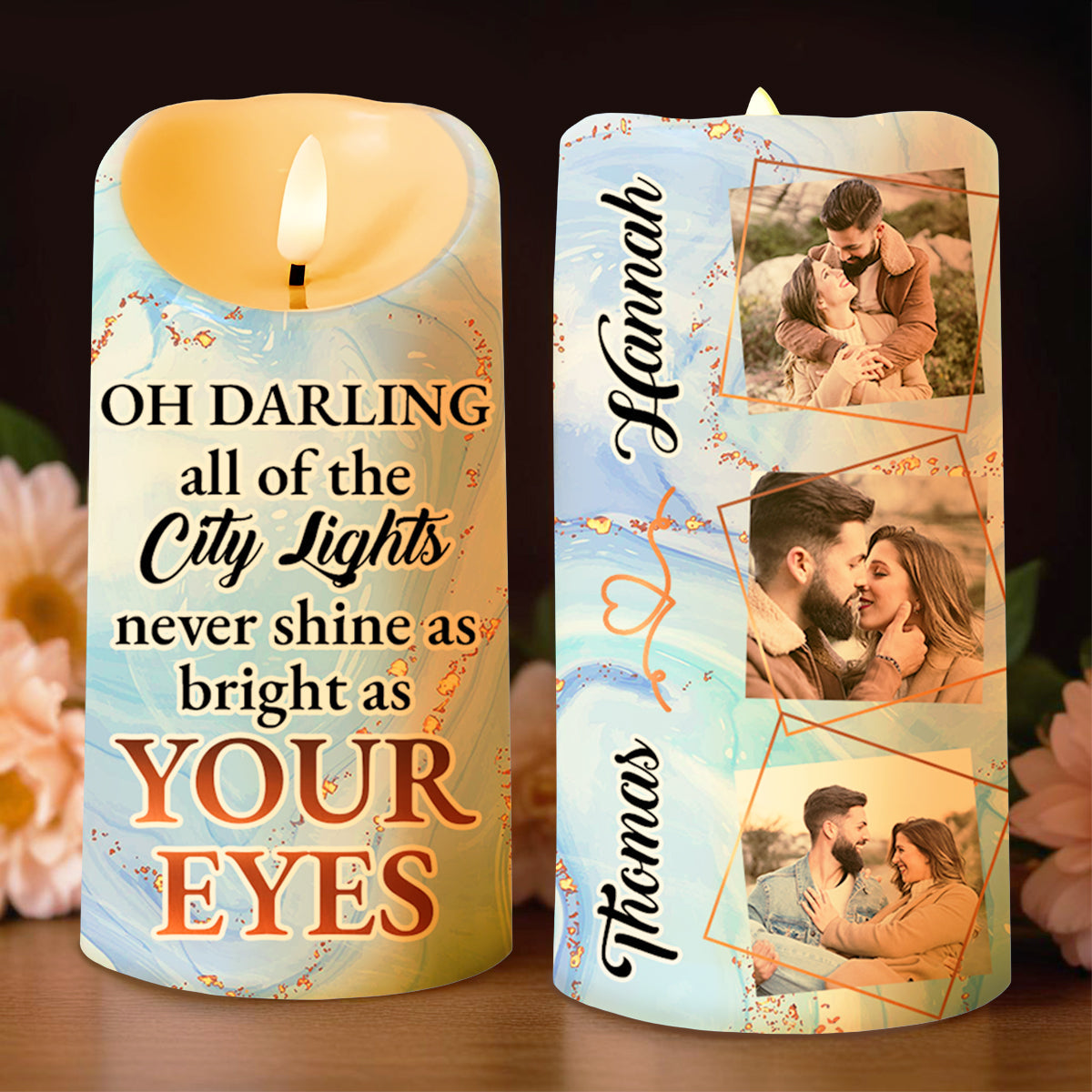 City Lights and Romantic Couple Custom LED Candle - Personalized Custom LED Candle - CPL103_LECA