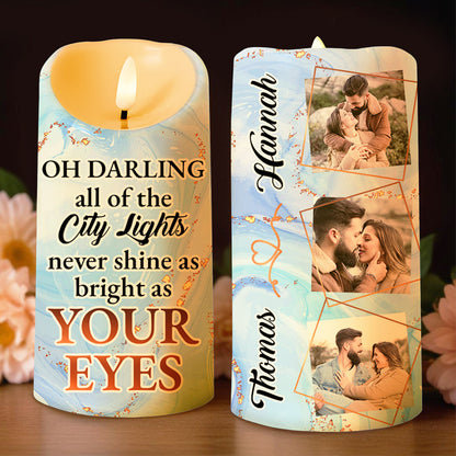 City Lights and Romantic Couple Custom LED Candle - Personalized Custom LED Candle - CPL103_LECA