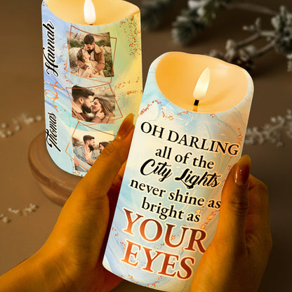 City Lights and Romantic Couple Custom LED Candle - Personalized Custom LED Candle - CPL103_LECA