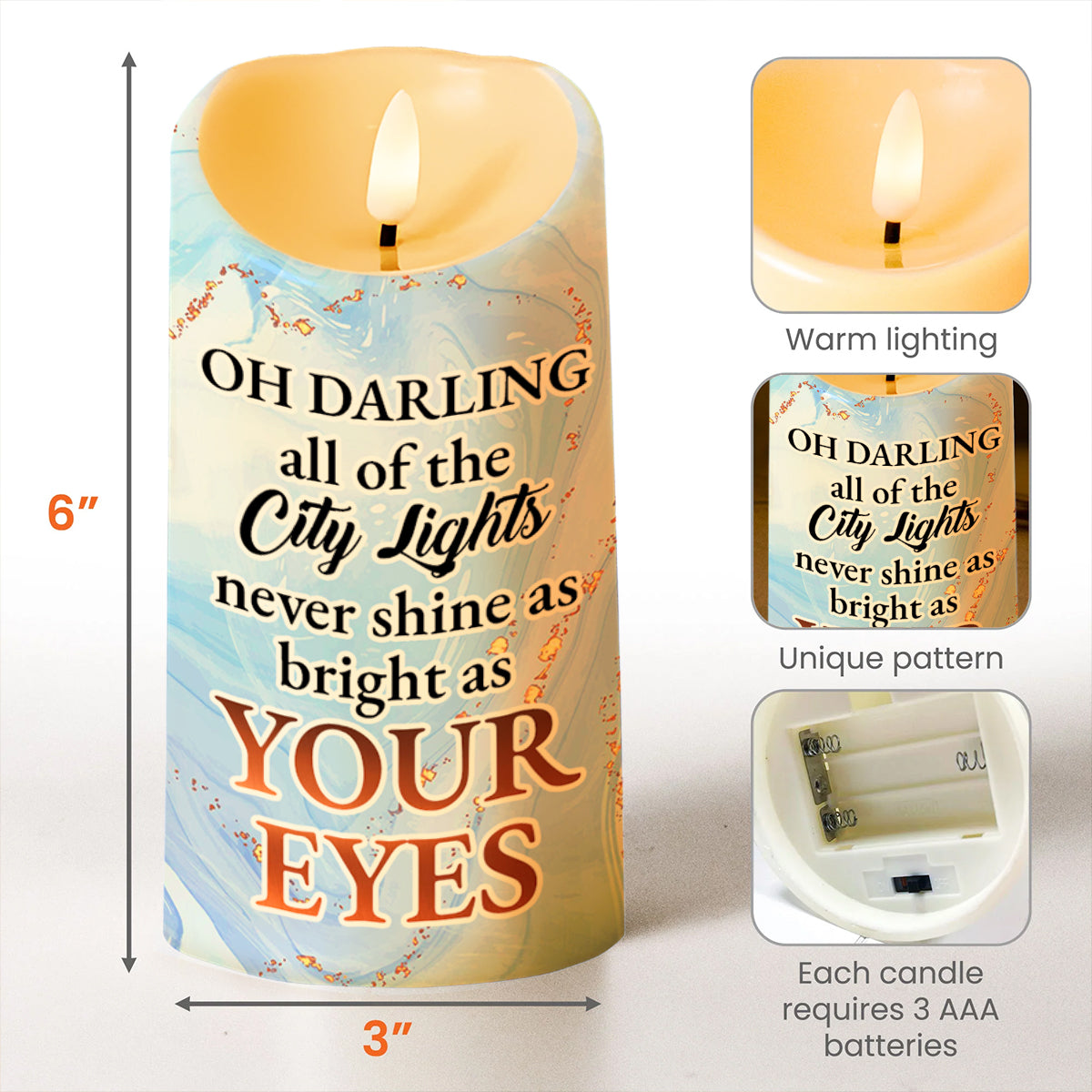 City Lights and Romantic Couple Custom LED Candle - Personalized Custom LED Candle - CPL103_LECA
