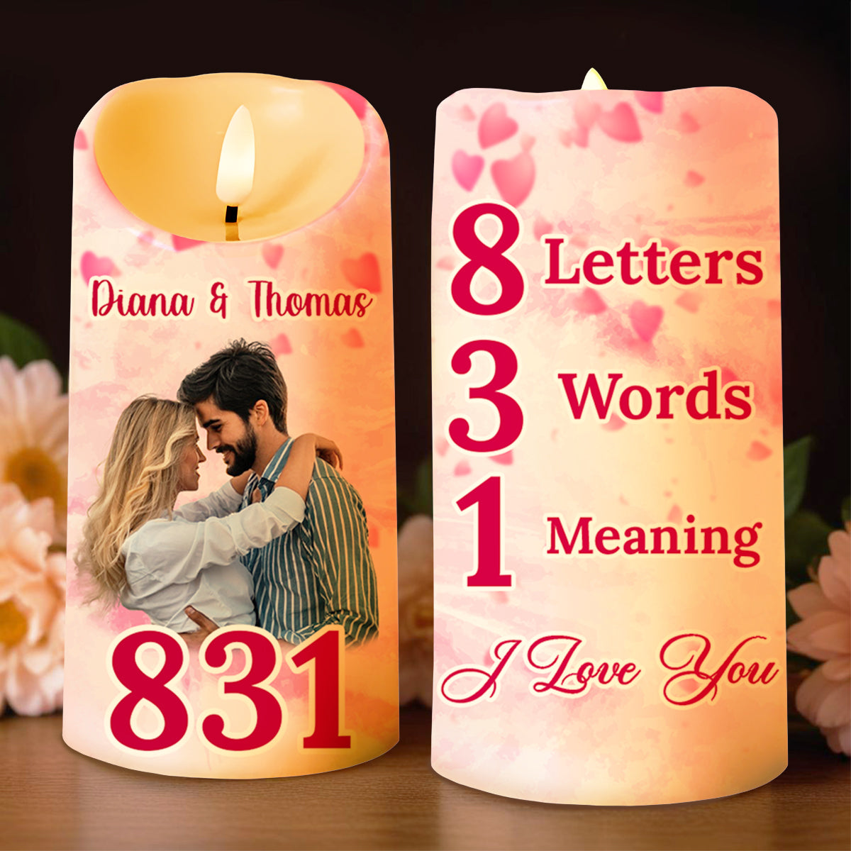 8 Letters 3 Words 1 Meaning I Love You With Couple Design - Personalized Custom LED Candle - CPL104_LECA