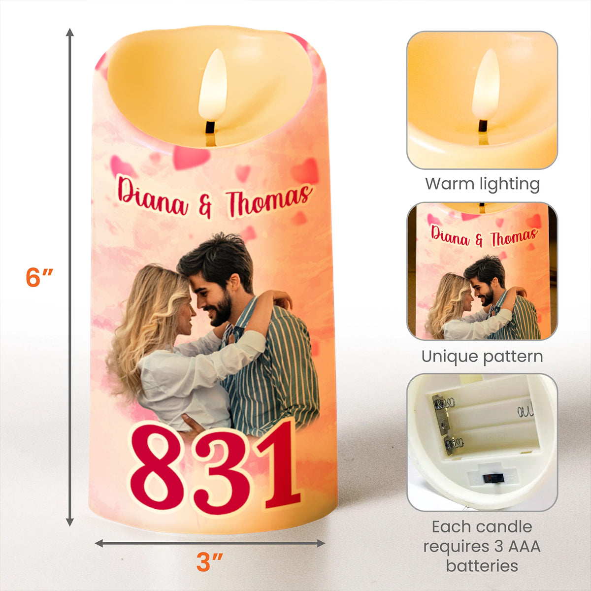 8 Letters 3 Words 1 Meaning I Love You With Couple Design - Personalized Custom LED Candle - CPL104_LECA