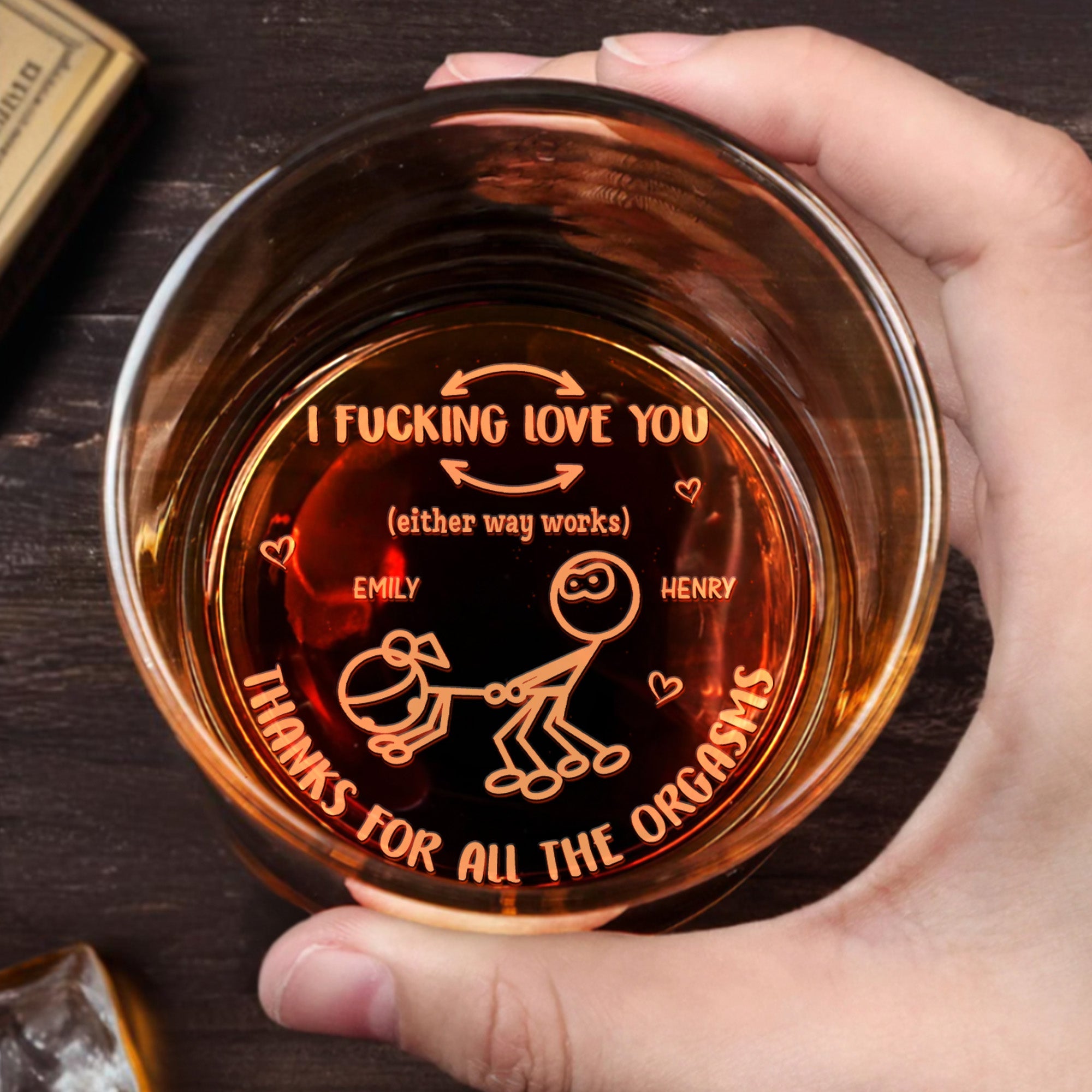 I Effing Love You, Hearts And Stick Figures - Personalized Engraved Whiskey Glass - CPL1069_EWG