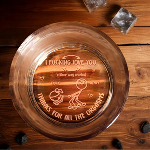 I Effing Love You, Hearts And Stick Figures - Personalized Engraved Whiskey Glass - CPL1069_EWG