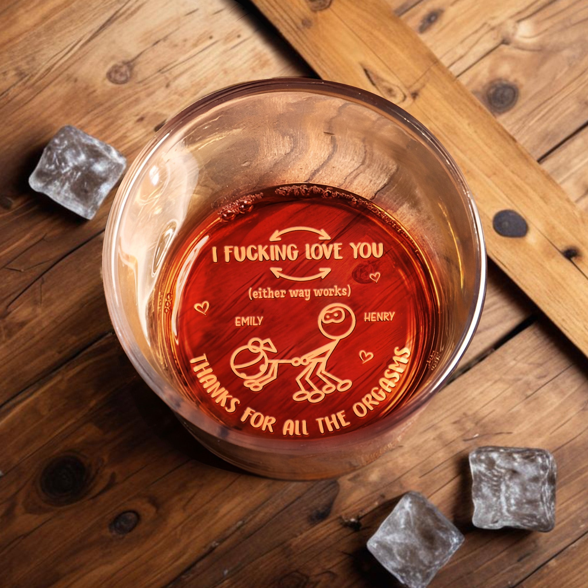 I Effing Love You, Hearts And Stick Figures - Personalized Engraved Whiskey Glass - CPL1069_EWG