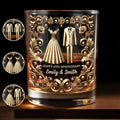 Celebrate Special Milestone, Wedding Dress And Suit - Personalized Custom Whiskey Glass - CPL1099_RWG