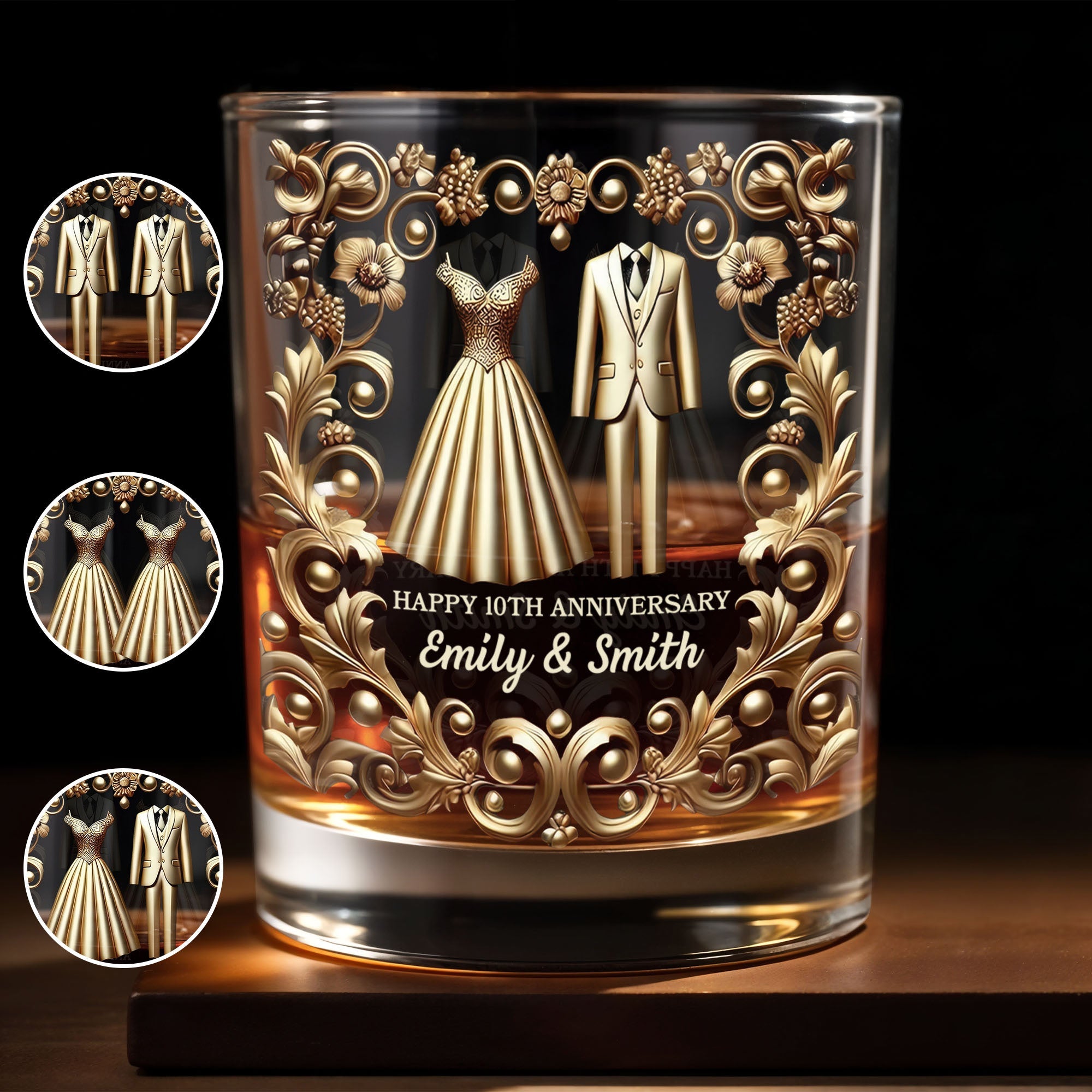 Celebrate Special Milestone, Wedding Dress And Suit - Personalized Custom Whiskey Glass - CPL1099_RWG