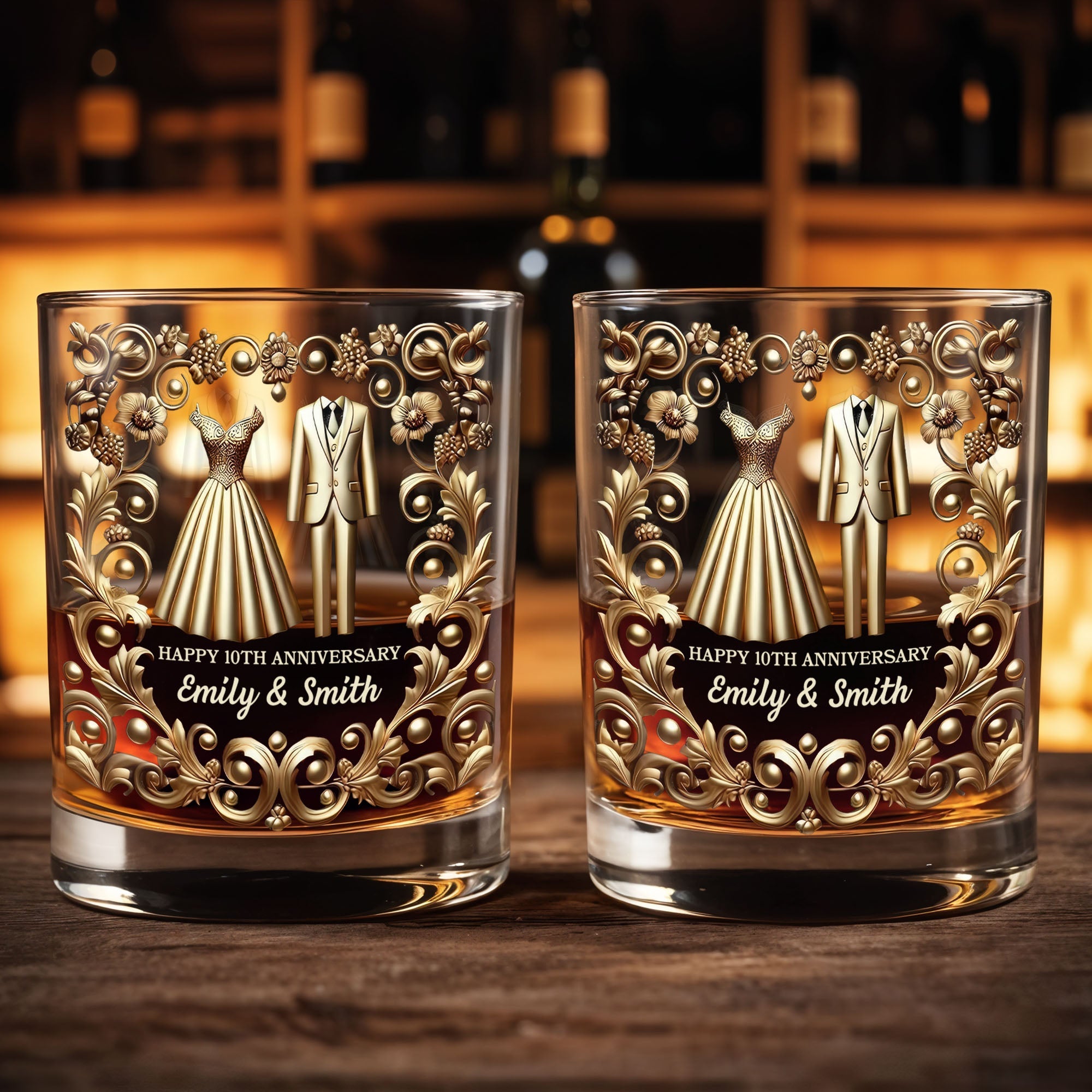 Celebrate Special Milestone, Wedding Dress And Suit - Personalized Custom Whiskey Glass - CPL1099_RWG