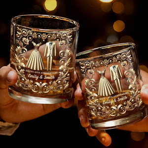 Celebrate Special Milestone, Wedding Dress And Suit - Personalized Custom Whiskey Glass - CPL1099_RWG