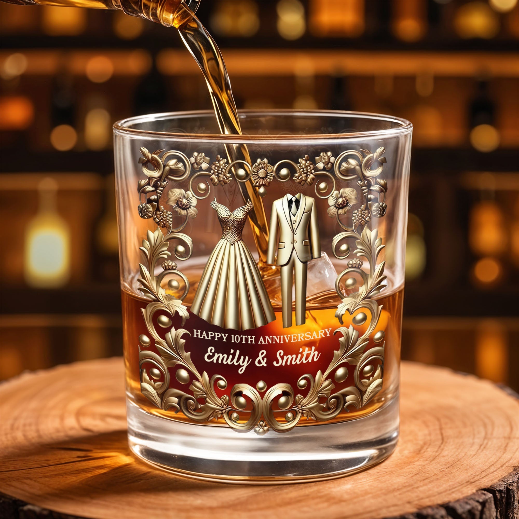 Celebrate Special Milestone, Wedding Dress And Suit - Personalized Custom Whiskey Glass - CPL1099_RWG