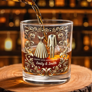 Celebrate Special Milestone, Wedding Dress And Suit - Personalized Custom Whiskey Glass - CPL1099_RWG