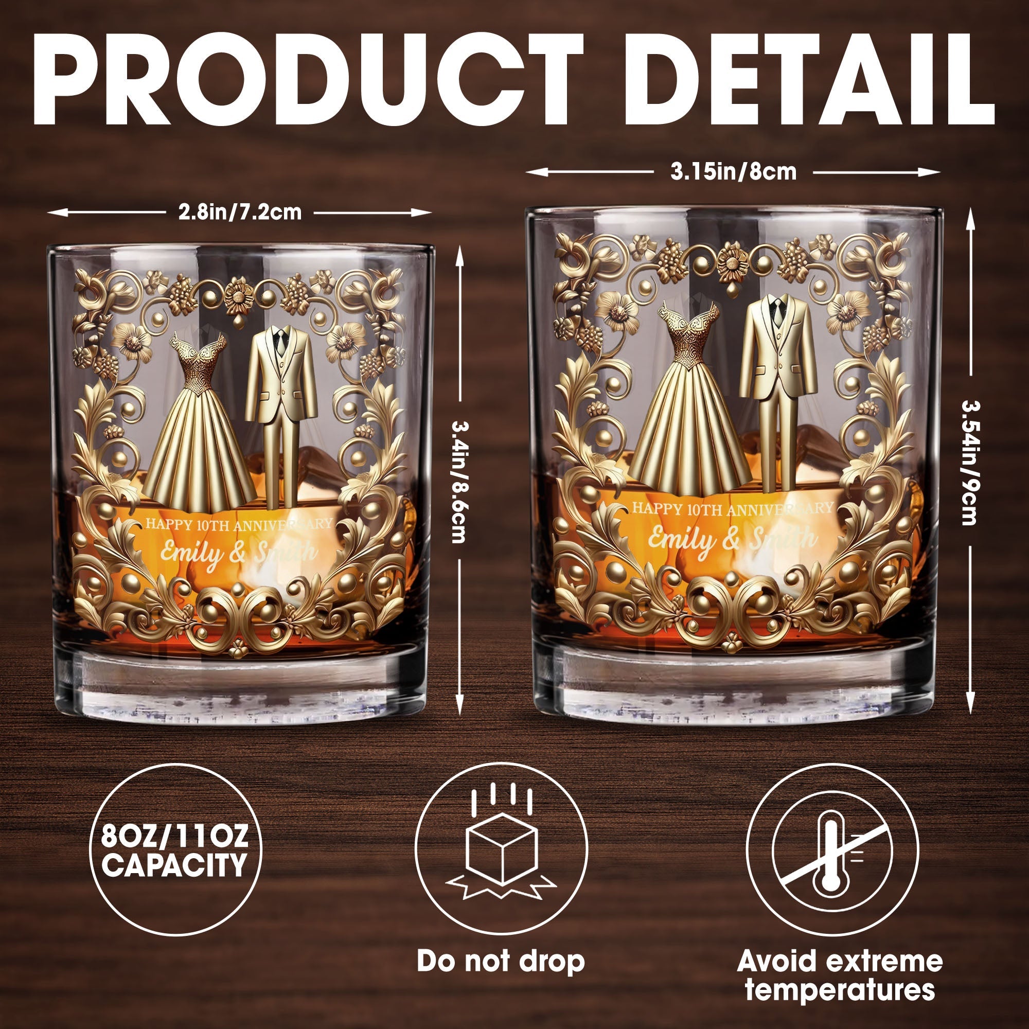 Celebrate Special Milestone, Wedding Dress And Suit - Personalized Custom Whiskey Glass - CPL1099_RWG