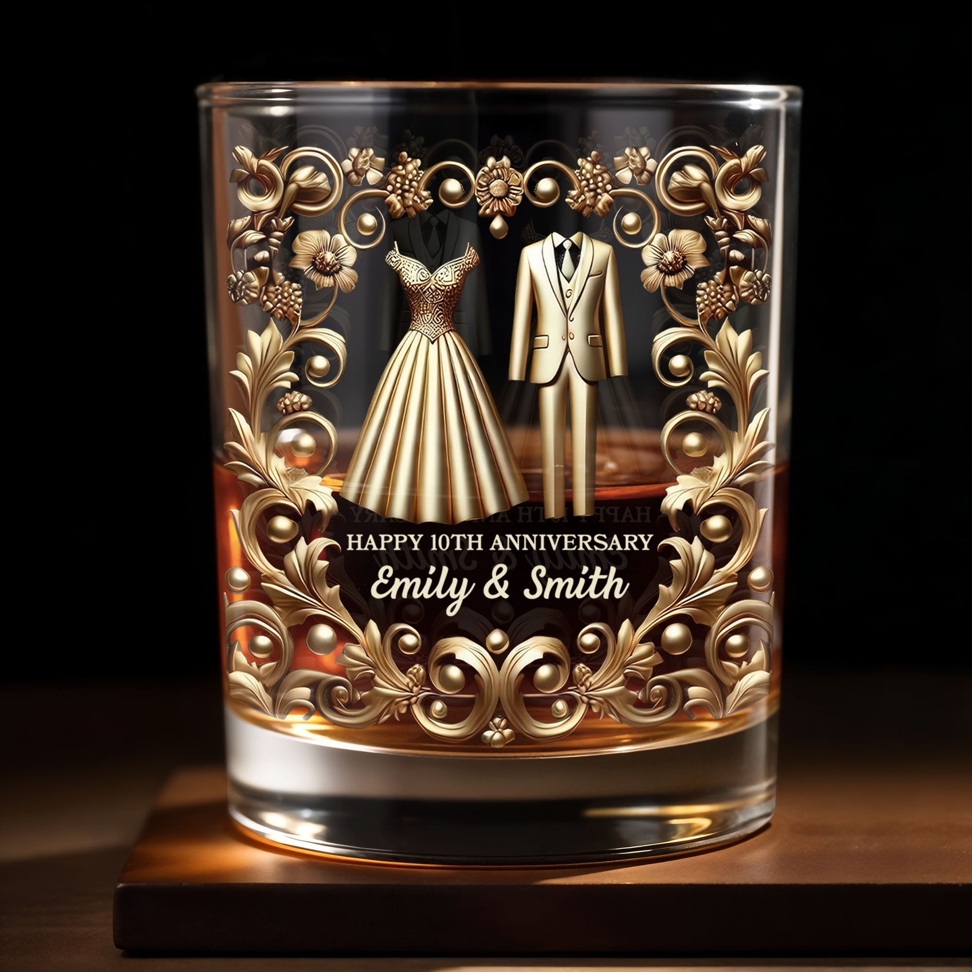 Celebrate Special Milestone, Wedding Dress And Suit - Personalized Custom Whiskey Glass - CPL1099_RWG