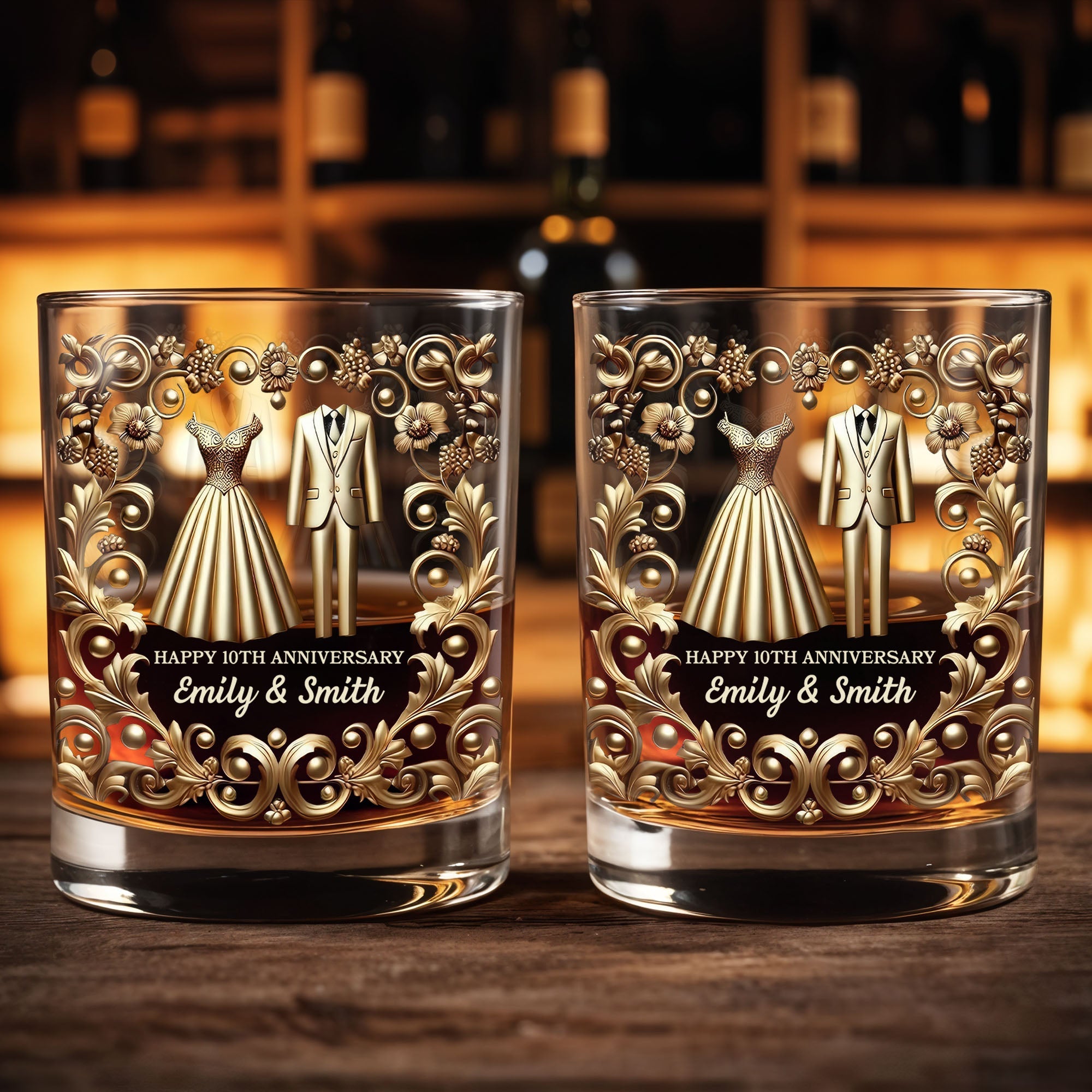 Celebrate Special Milestone, Wedding Dress And Suit - Personalized Custom Whiskey Glass - CPL1099_RWG