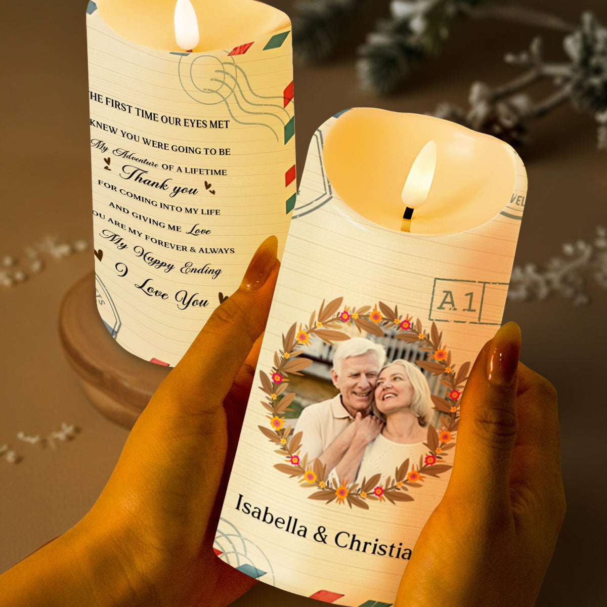 Forever Love and Adventure With Flowers and Passports - Personalized Custom LED Candle - CPL109_LECA