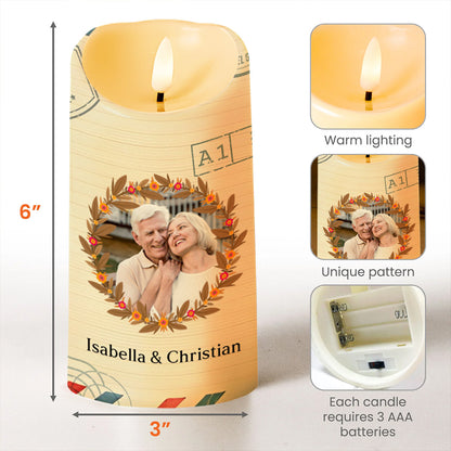 Forever Love and Adventure With Flowers and Passports - Personalized Custom LED Candle - CPL109_LECA