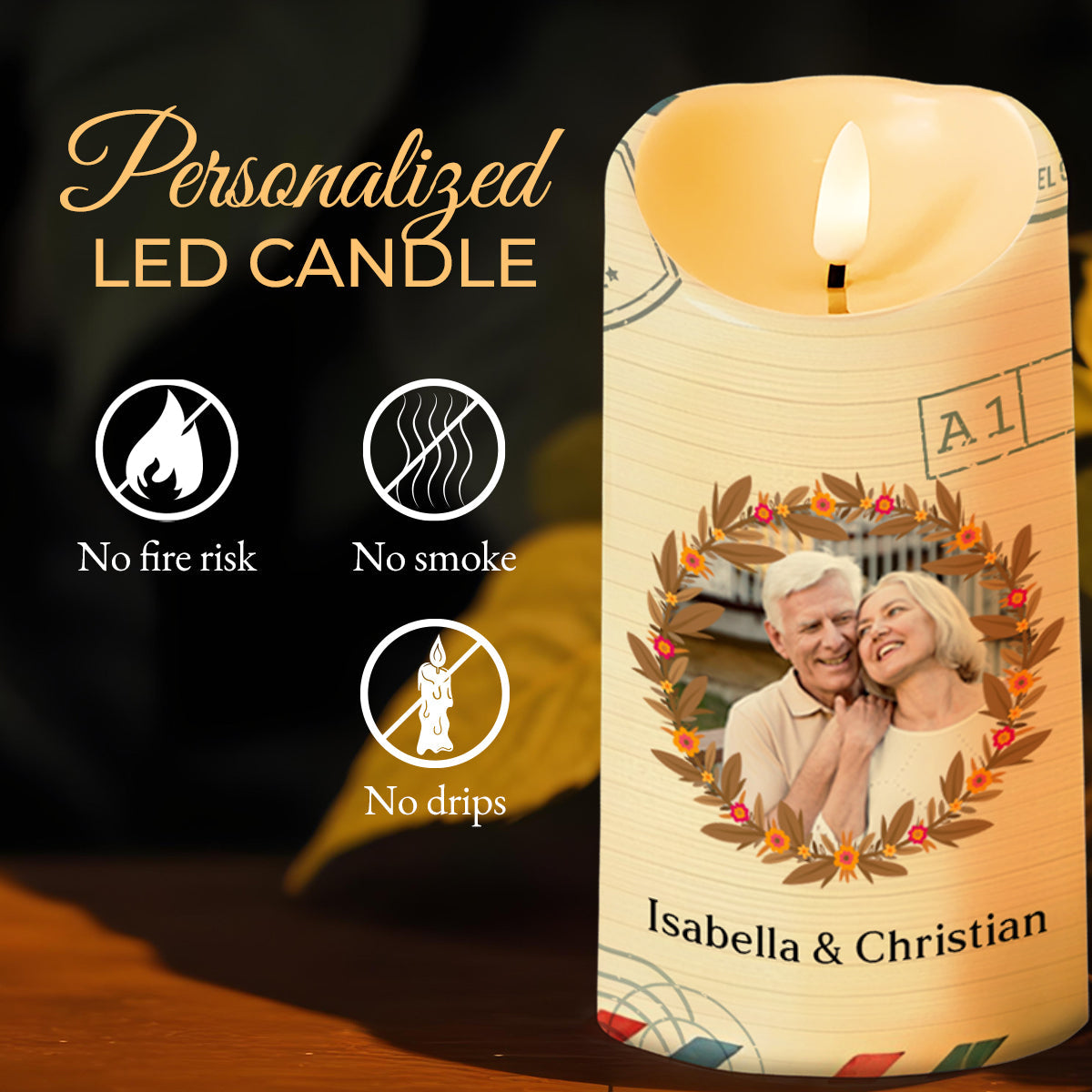 Forever Love and Adventure With Flowers and Passports - Personalized Custom LED Candle - CPL109_LECA