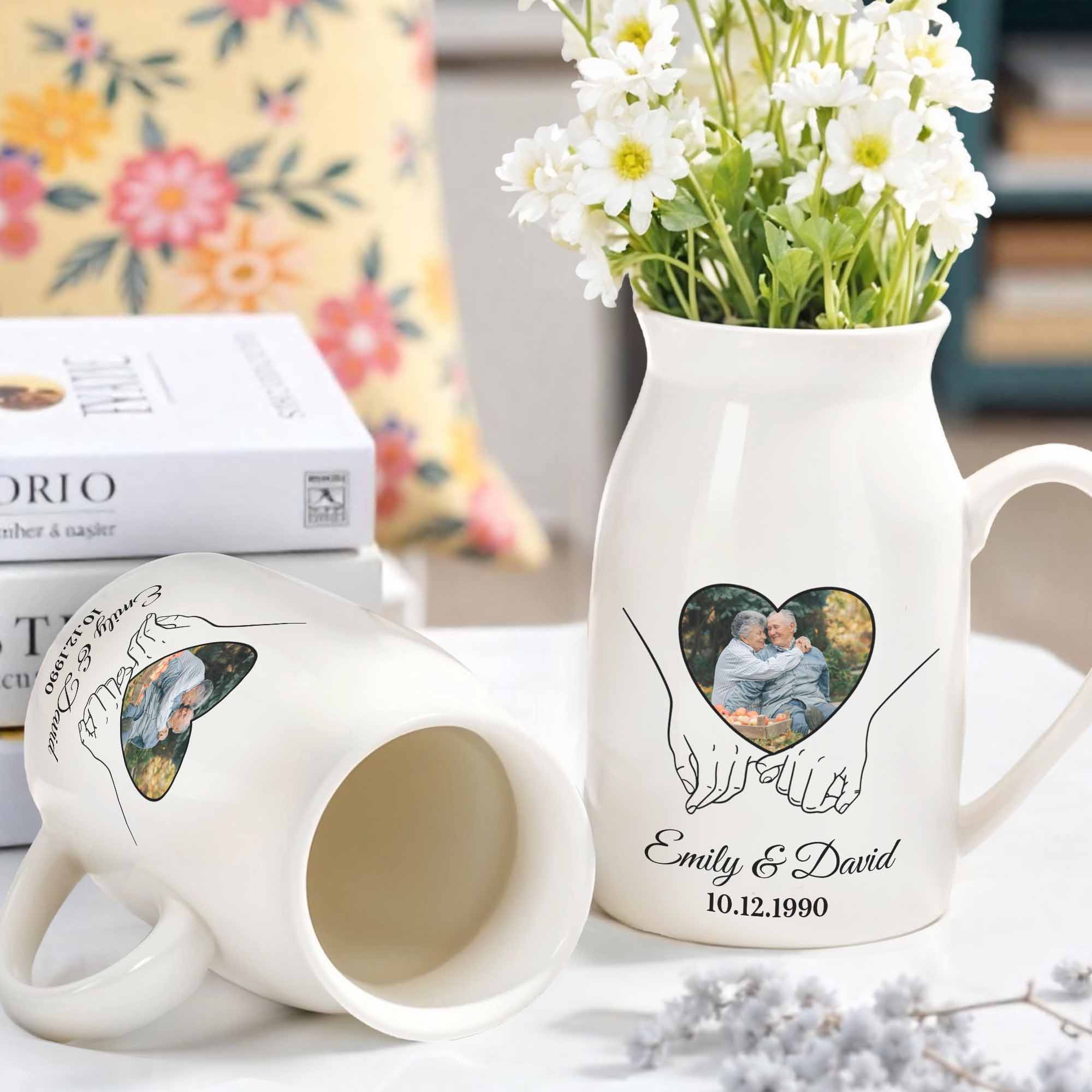 Capture Your Precious Moments On Heart Design Vase - Personalized Ceramic Flower Vase