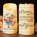 Home Is Wherever I Am With You, Flowers And Hearts Design - Personalized Custom LED Candle - CPL110_LECA
