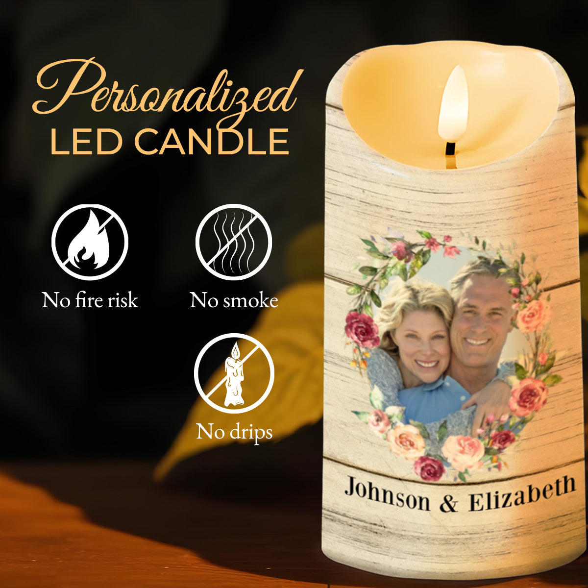 Home Is Wherever I Am With You, Flowers And Hearts Design - Personalized Custom LED Candle - CPL110_LECA