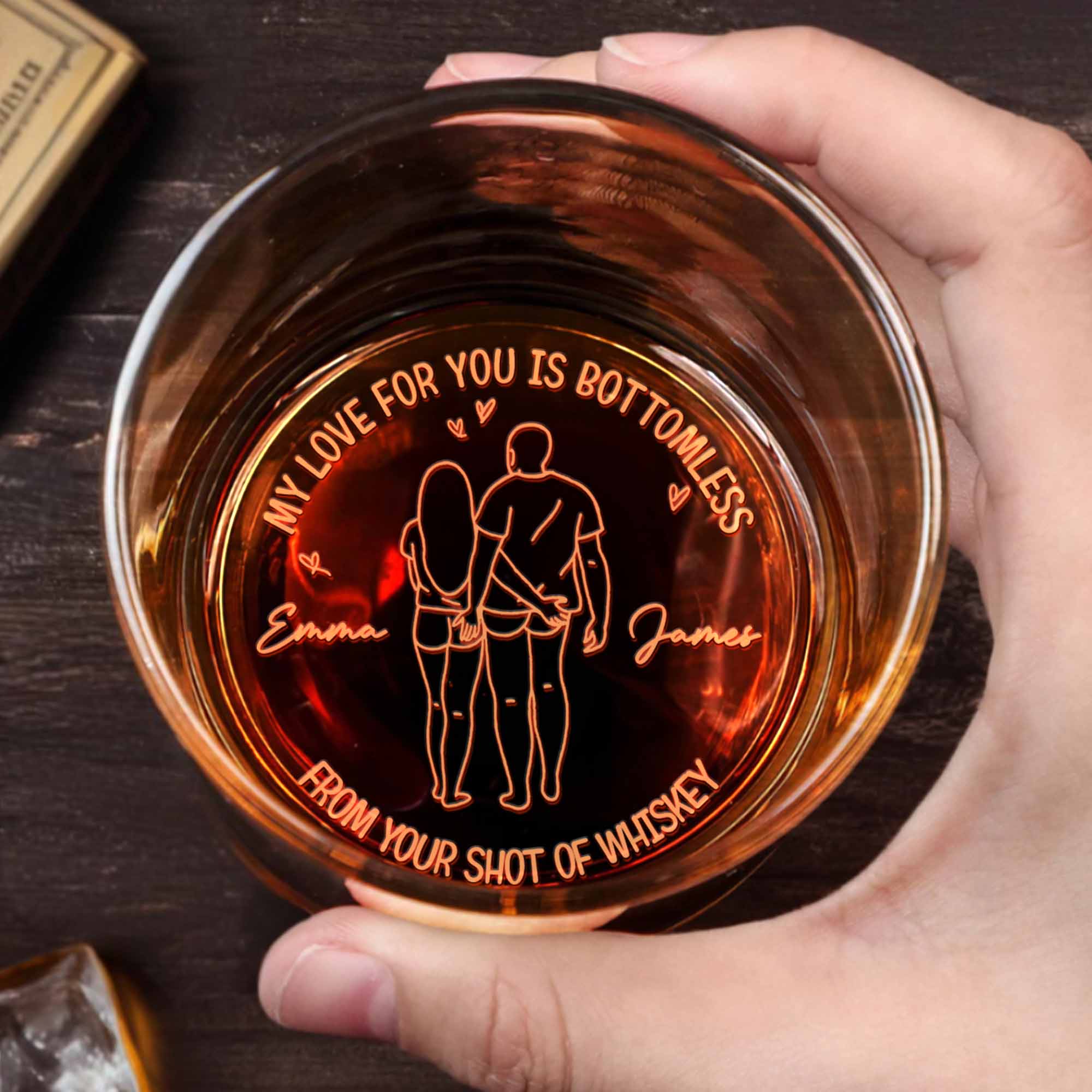 My Love For You Is Bottomless, Couple and Heart Design - Personalized Engraved Whiskey Glass - CPL1144_EWG