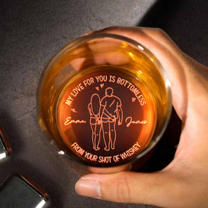 My Love For You Is Bottomless, Couple and Heart Design - Personalized Engraved Whiskey Glass - CPL1144_EWG