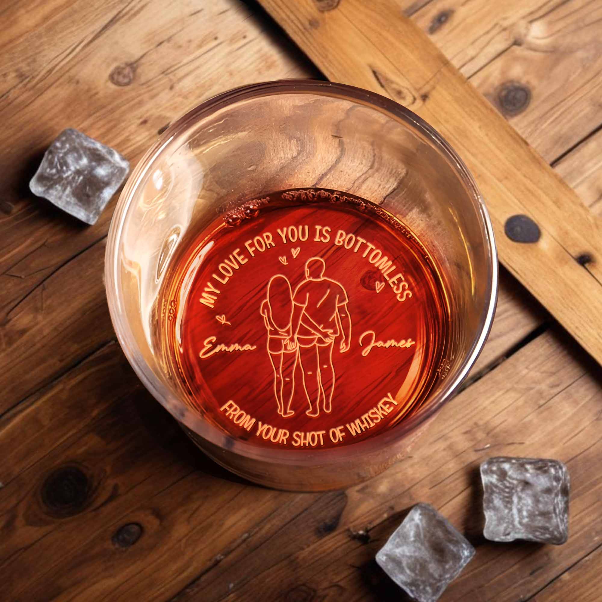 My Love For You Is Bottomless, Couple and Heart Design - Personalized Engraved Whiskey Glass - CPL1144_EWG