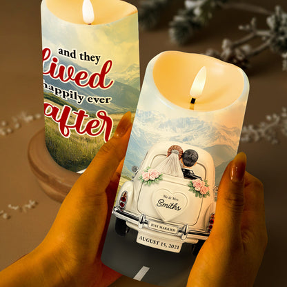 Lived Happily Ever After Vintage Car Design - Personalized Custom LED Candle - CPL114_LECA
