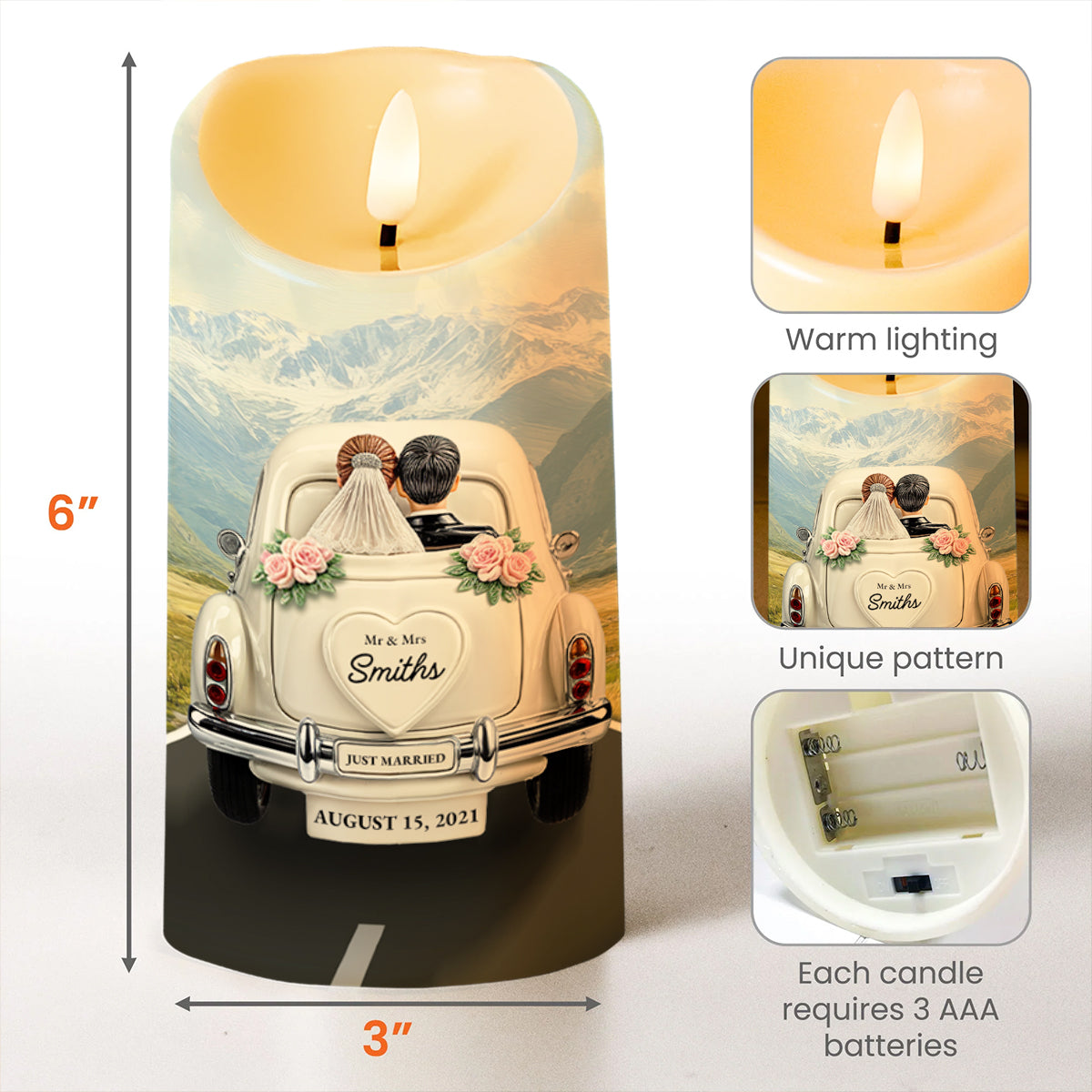 Lived Happily Ever After Vintage Car Design - Personalized Custom LED Candle - CPL114_LECA