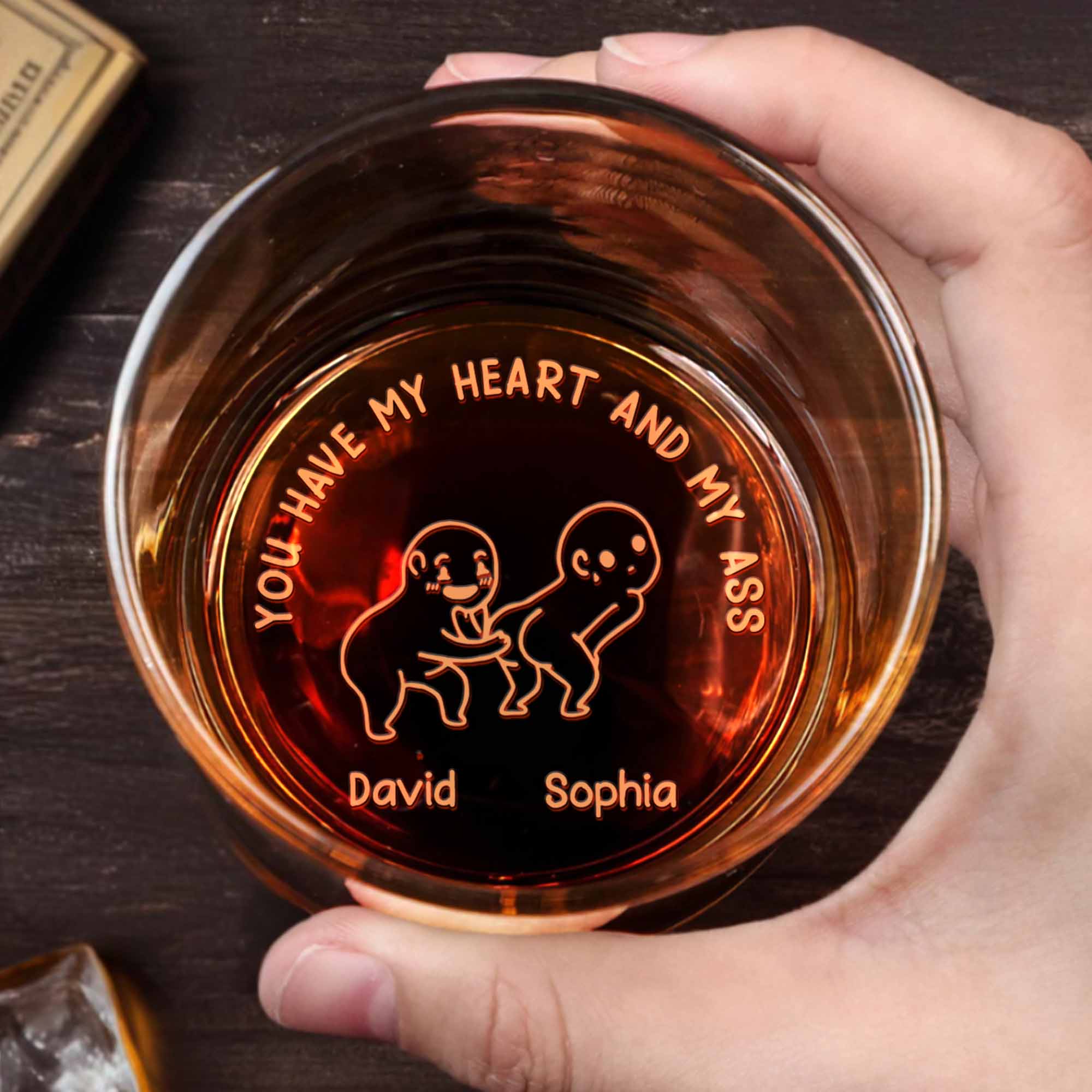 You Have My Heart And My A** With Fun Figures - Personalized Engraved Whiskey Glass - CPL1150_EWG
