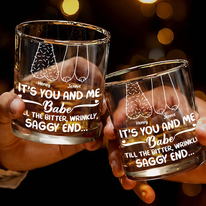 It's You And Me Babe, Cartoon Couple - Personalized Custom Whiskey Glass - CPL1157_RWG