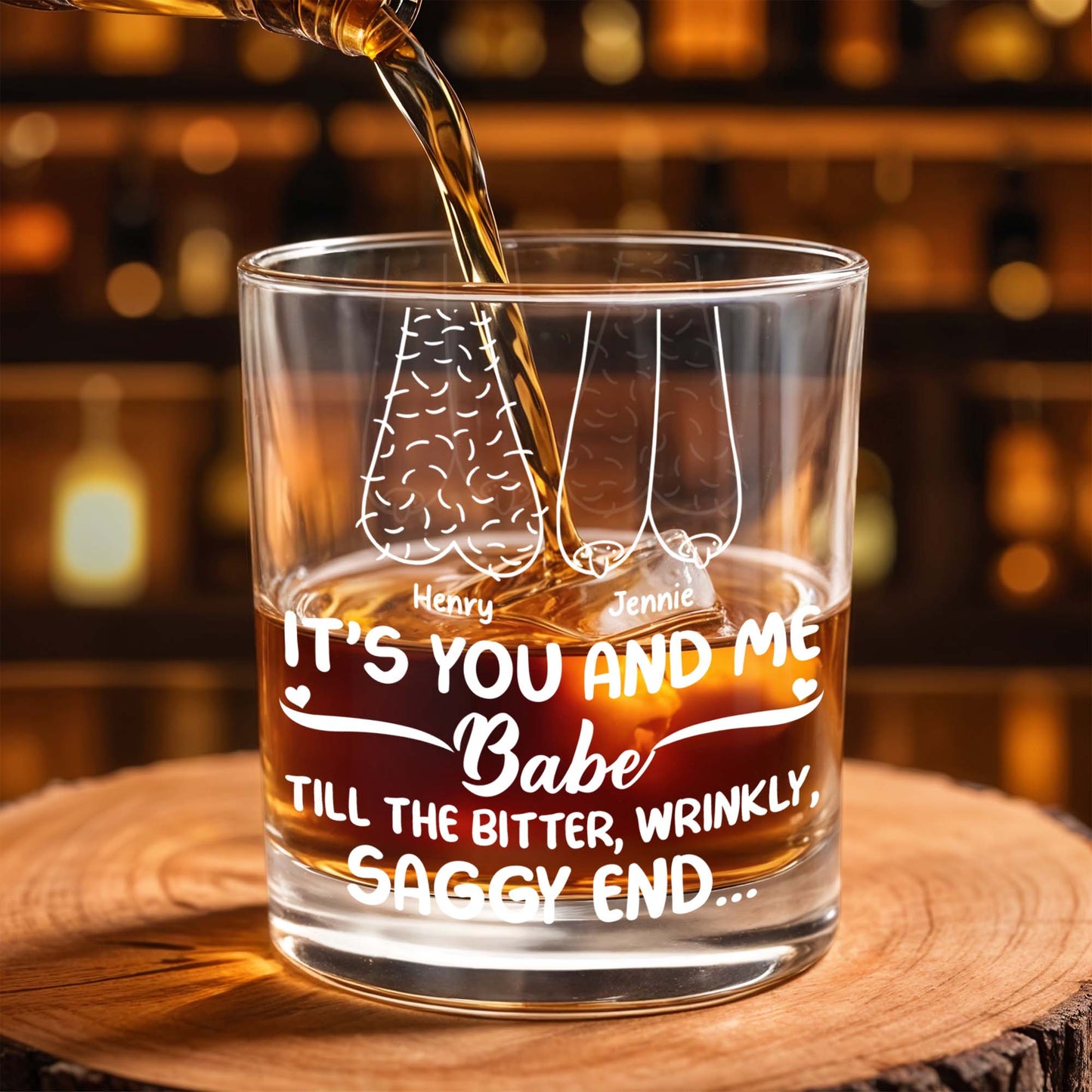 It's You And Me Babe, Cartoon Couple - Personalized Custom Whiskey Glass - CPL1157_RWG