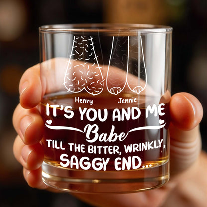 It's You And Me Babe, Cartoon Couple - Personalized Custom Whiskey Glass - CPL1157_RWG