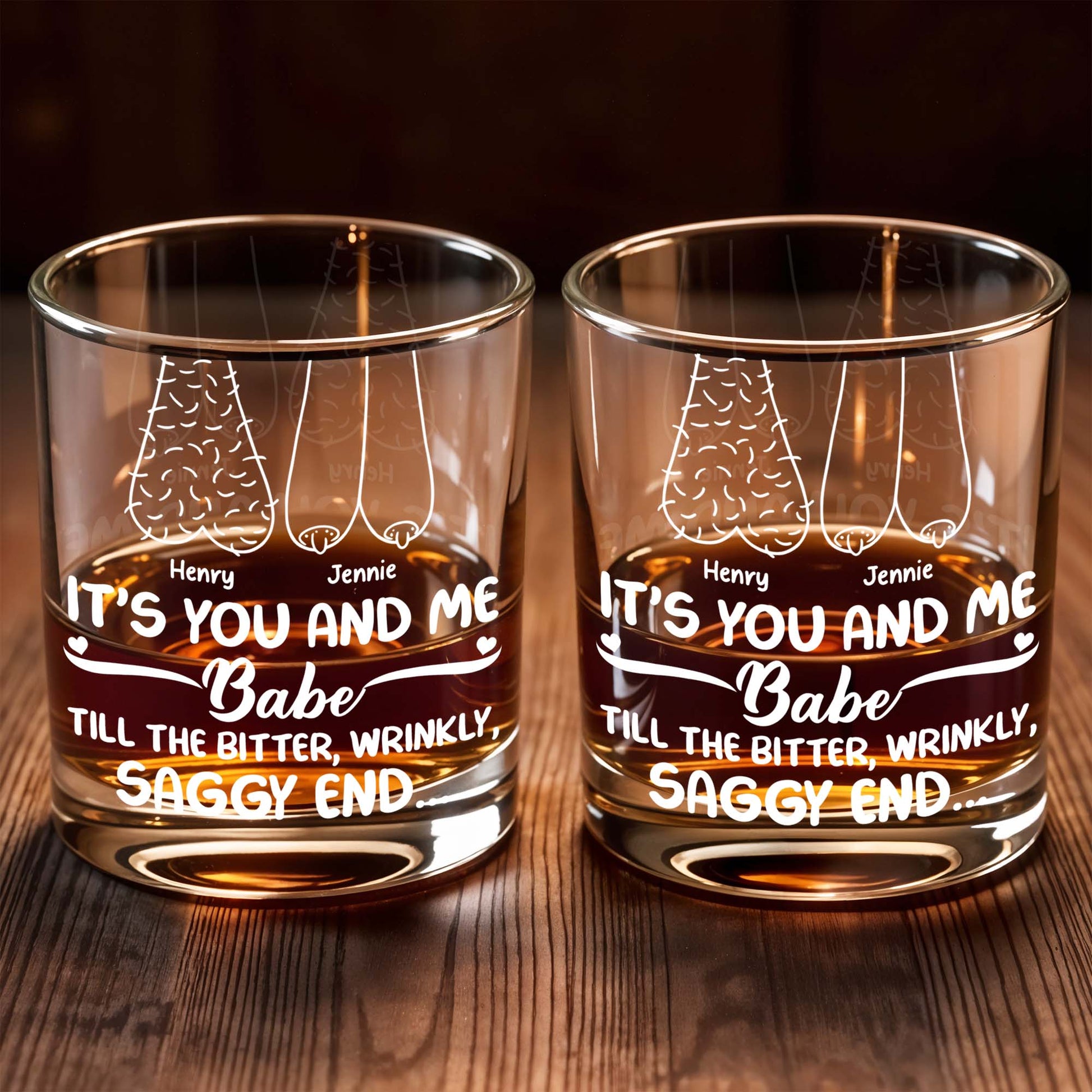 It's You And Me Babe, Cartoon Couple - Personalized Custom Whiskey Glass - CPL1157_RWG