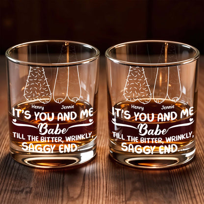 It's You And Me Babe, Cartoon Couple - Personalized Custom Whiskey Glass - CPL1157_RWG