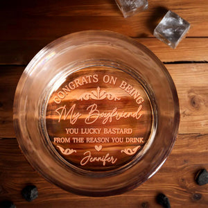 Congrats On Being My Boyfriend With Hearts - Personalized Engraved Whiskey Glass - CPL1183_EWG