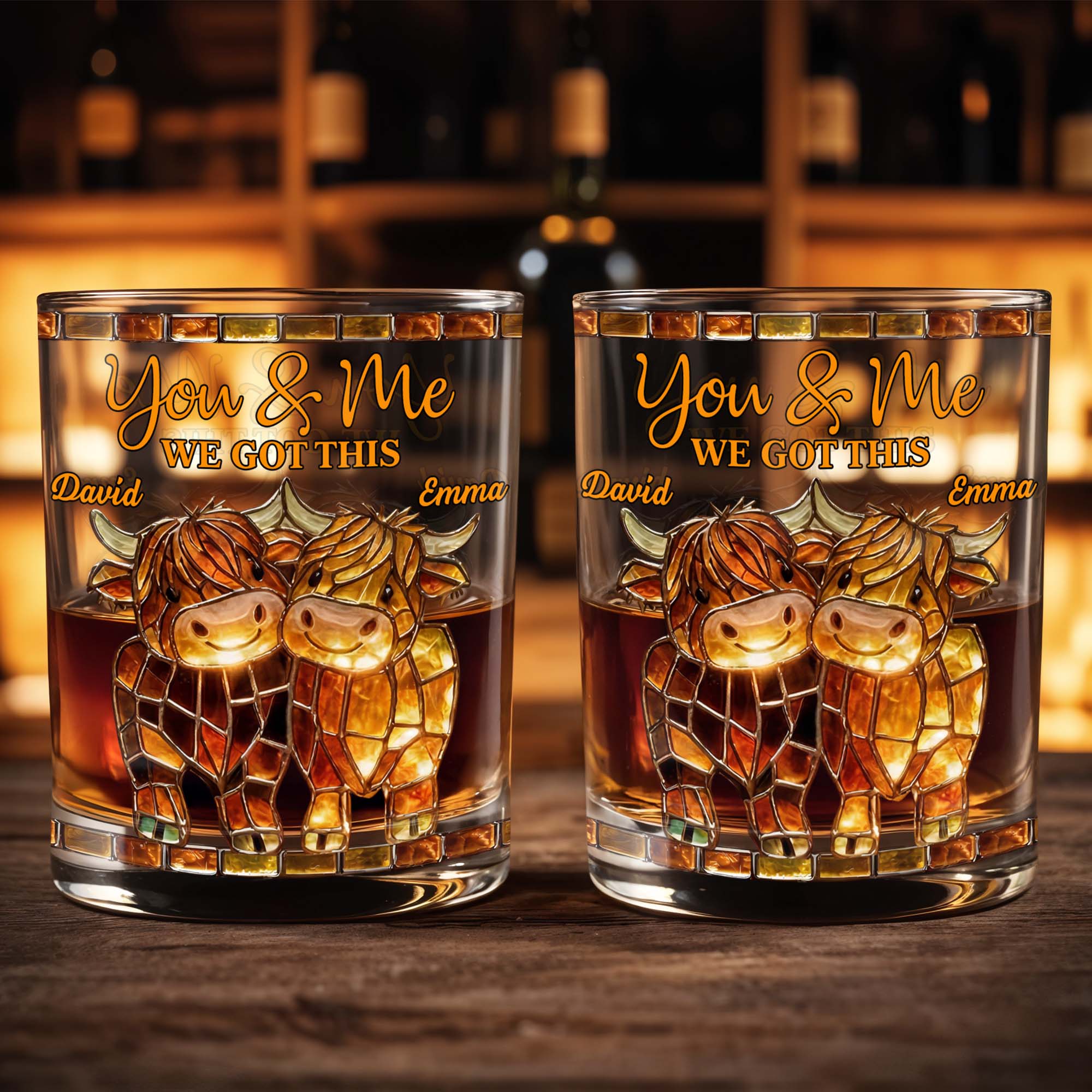 You & Me, We Got This Mosaic Cows Glass - Personalized Custom Whiskey Glass - CPL1199_RWG
