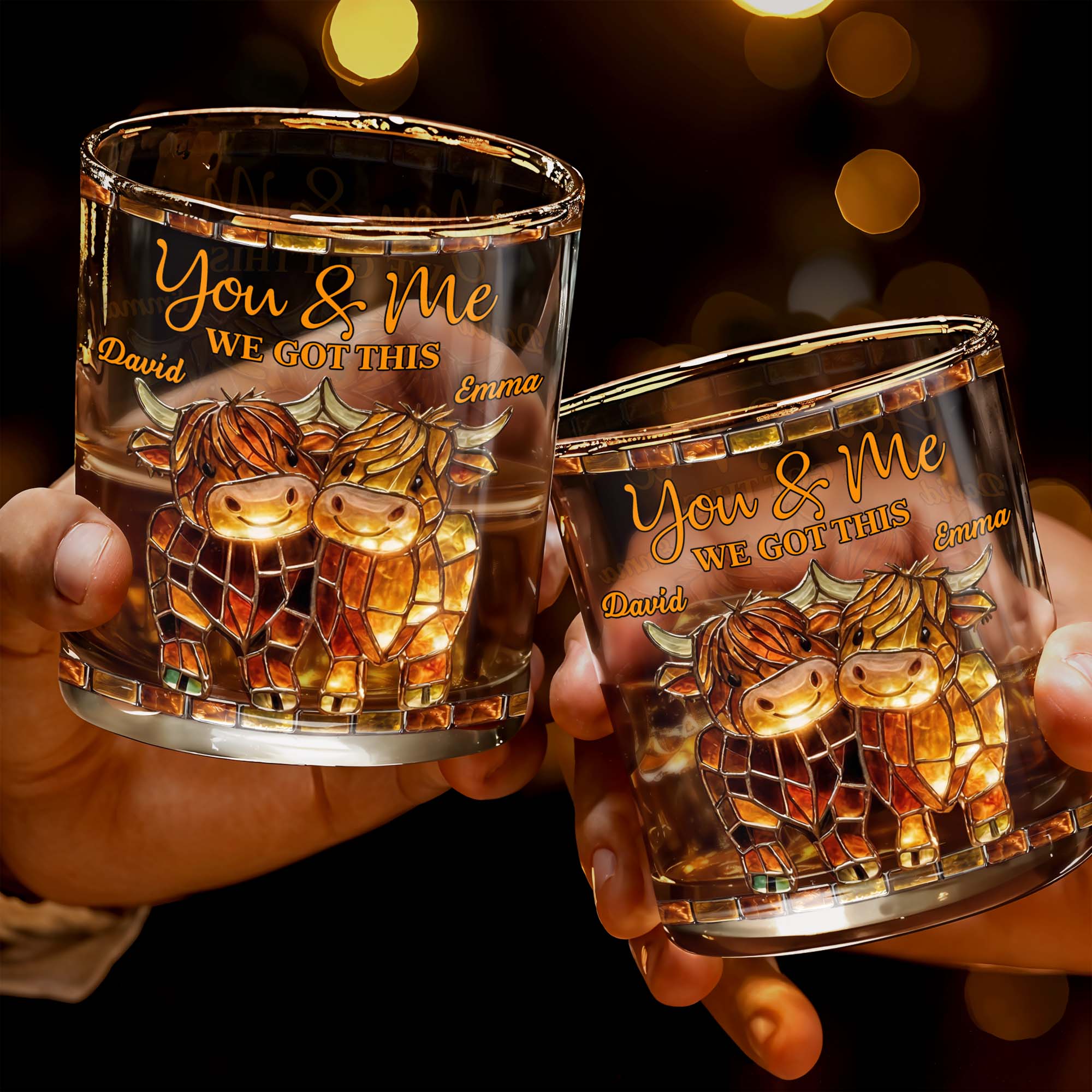 You & Me, We Got This Mosaic Cows Glass - Personalized Custom Whiskey Glass - CPL1199_RWG