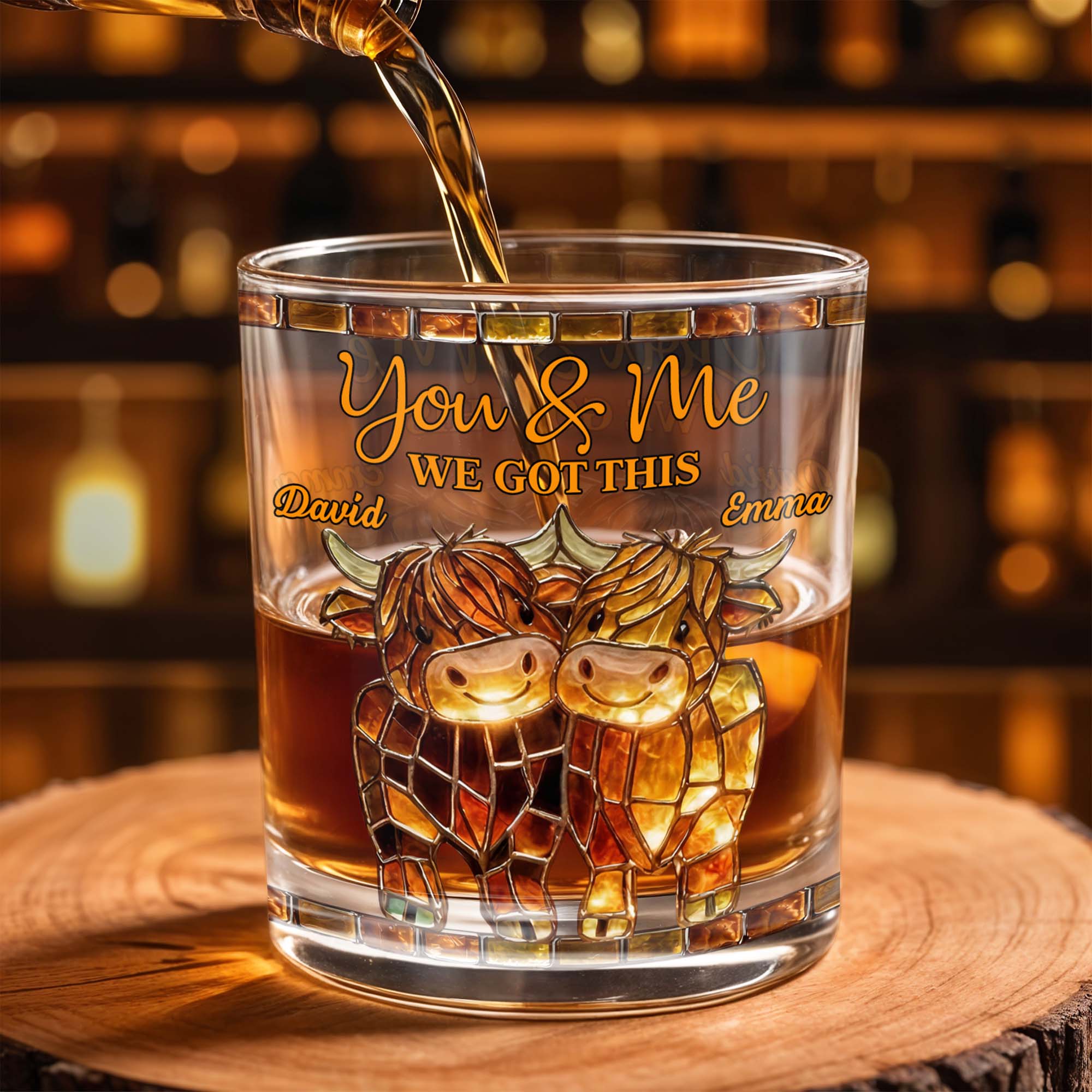 You & Me, We Got This Mosaic Cows Glass - Personalized Custom Whiskey Glass - CPL1199_RWG